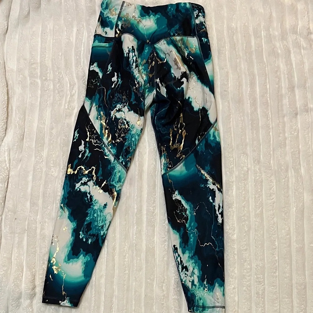 Old Navy Women’s Leggings with Blue and Gold Marble Print - Picture 3 of 3